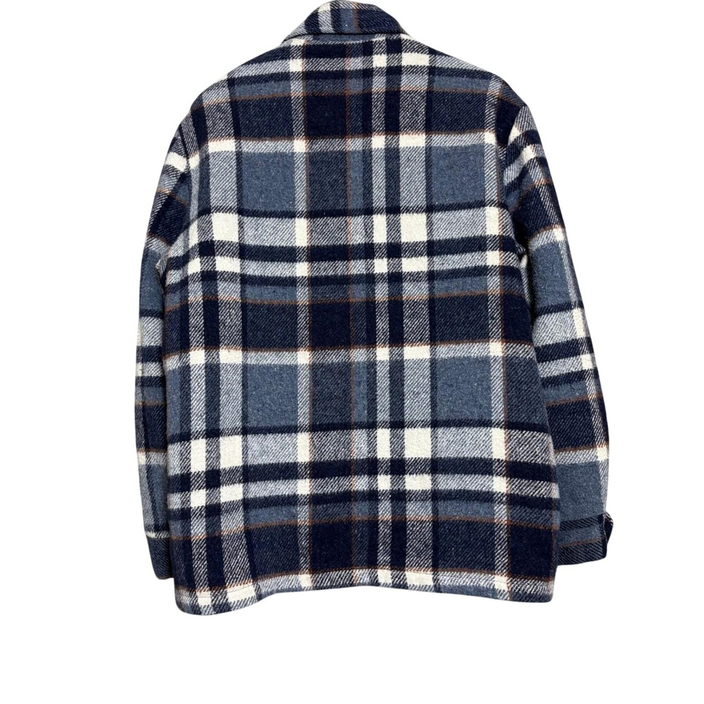 Vintage 70s Sears Shacket Men Large Plaid Flannel Lined Sherpa Faux Fur - Picture 2 of 8
